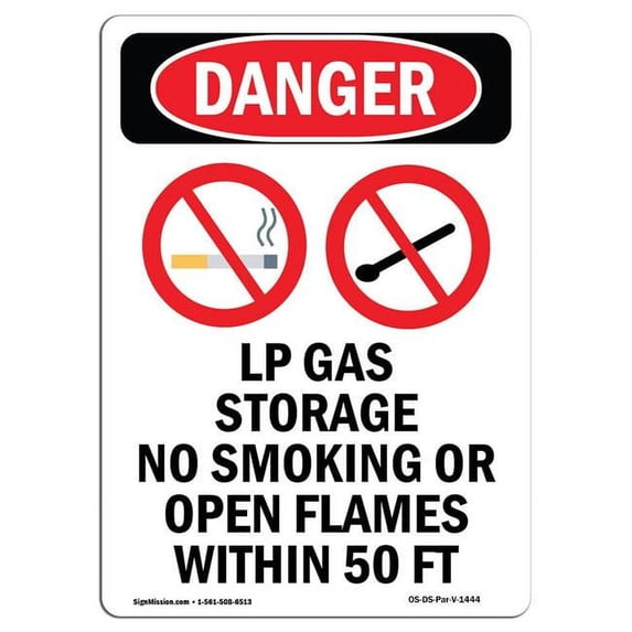 SignMission OS-DS-A-1824-V-1444 18 x 24 in. OSHA Danger Sign - Lp Gas Storage No Smoking