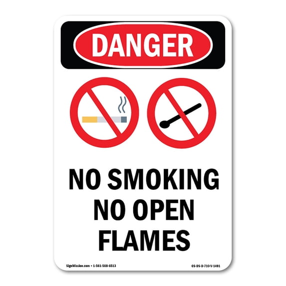 SignMission OS-DS-A-1824-V-1491 18 x 24 in. OSHA Danger Sign - No Smoking No Open Flames