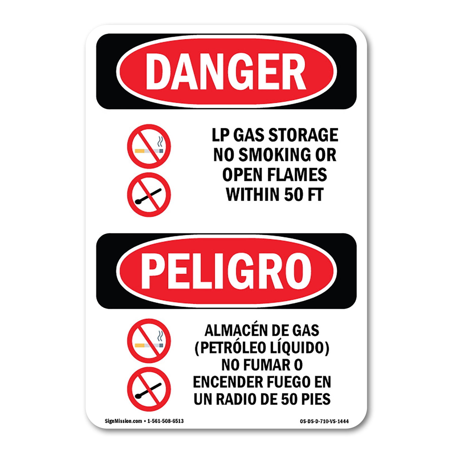 SignMission OS-DS-A-1824-VS-1444 18 x 24 in. OSHA Danger Sign - LP Gas ...