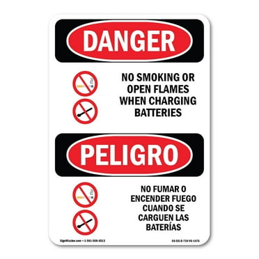 SignMission OS-DS-A-1824-VS-1476 18 x 24 in. OSHA Danger Sign - No Smoking Charging Batteries Bilingual
