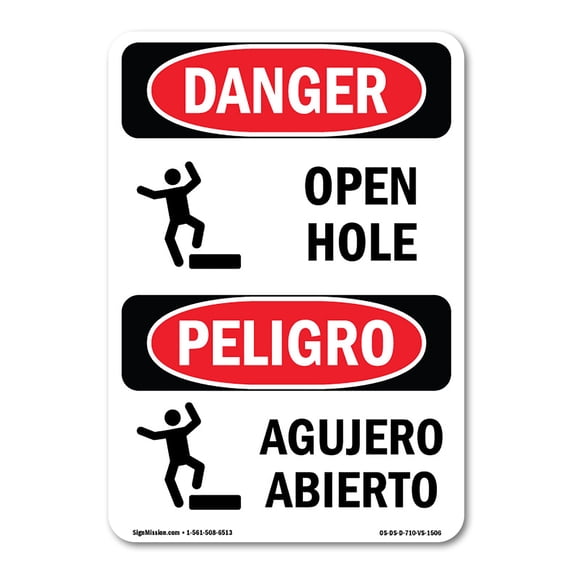SignMission OS-DS-A-1824-VS-1506 18 x 24 in. OSHA Danger Sign - Open Hole