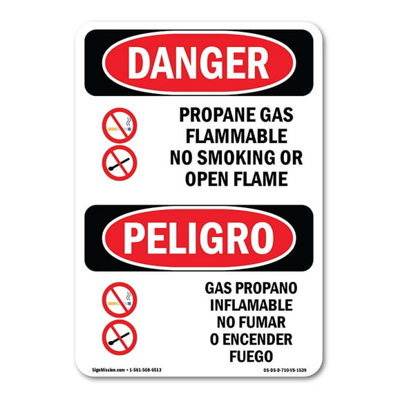 SignMission OS-DS-A-710-VS-1539 7 x 10 in. OSHA Danger Sign - Propane Gas Flammable No Smoking