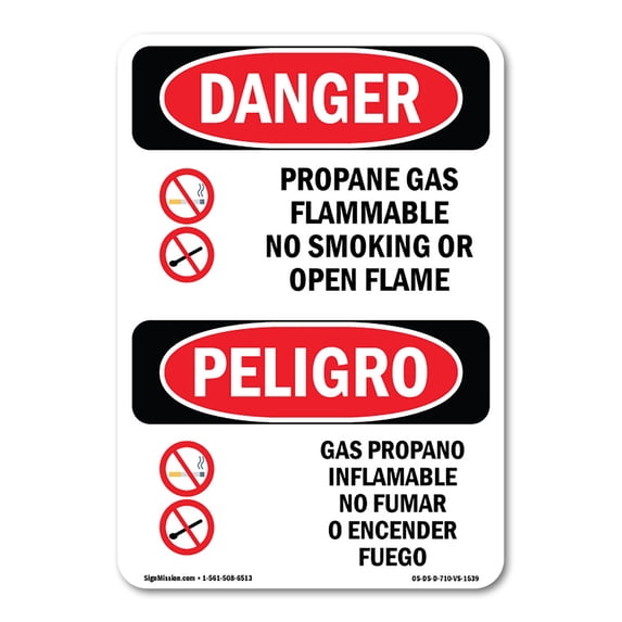 SignMission OS-DS-A-710-VS-1539 7 x 10 in. OSHA Danger Sign - Propane Gas Flammable No Smoking