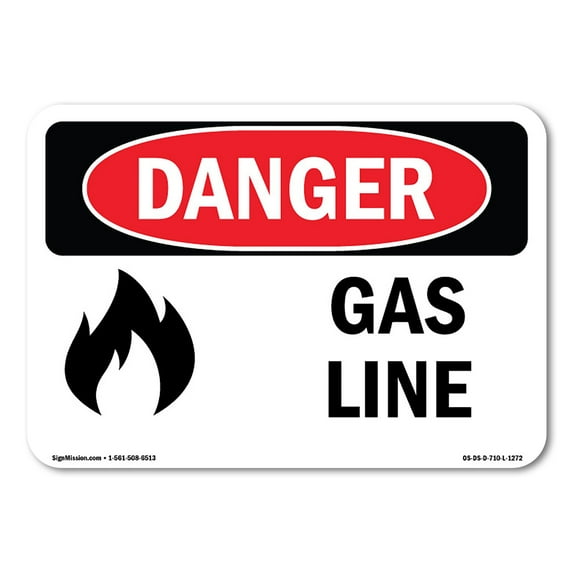 SignMission OS-DS-D-1014-L-1272 OSHA Danger Sign - Gas Line