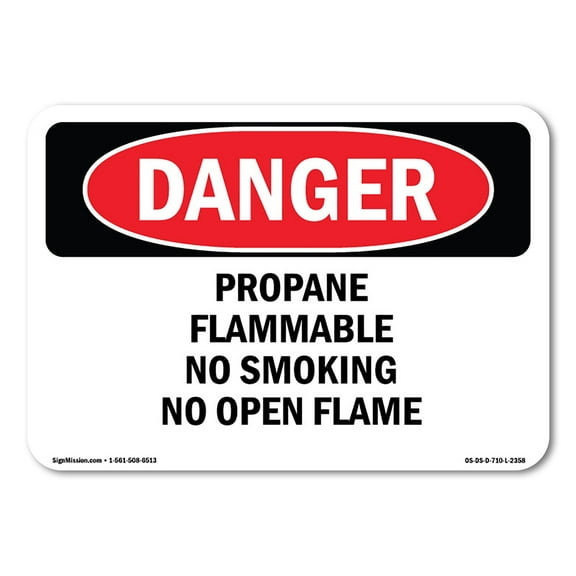SignMission OS-DS-D-1014-L-2358 OSHA Danger Sign - Propane Flammable No Smoking No Open Flame