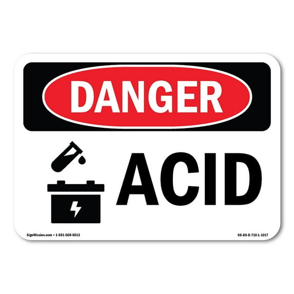 SignMission OS-DS-D-35-L-1017 Danger Acid OSHA Decal Sign