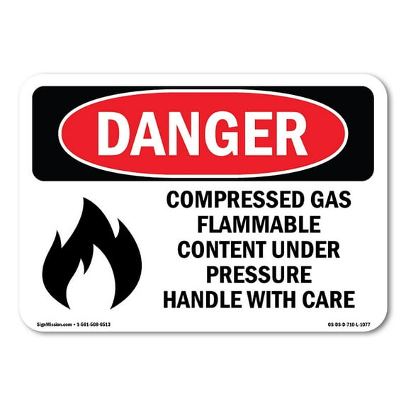 SignMission OS-DS-D-35-L-1077 OSHA Danger Sign - Compressed Gas Flammable Content