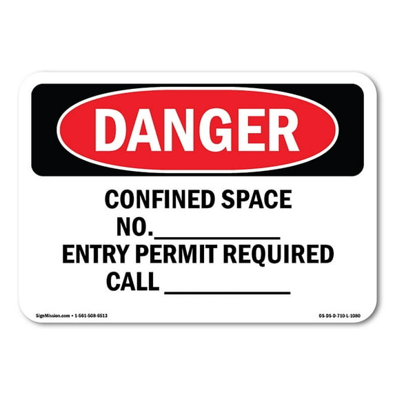 SignMission OS-DS-D-35-L-1080 OSHA Danger Sign - Confined Space Permit Required