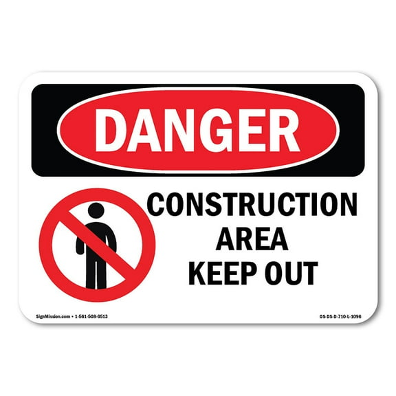 SignMission OS-DS-D-35-L-1096 OSHA Danger Sign - Construction Area Keep Out