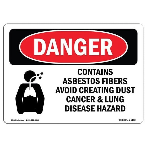 SignMission OS-DS-D-35-L-1102 OSHA Danger Sign - Contains Asbestos Fibers
