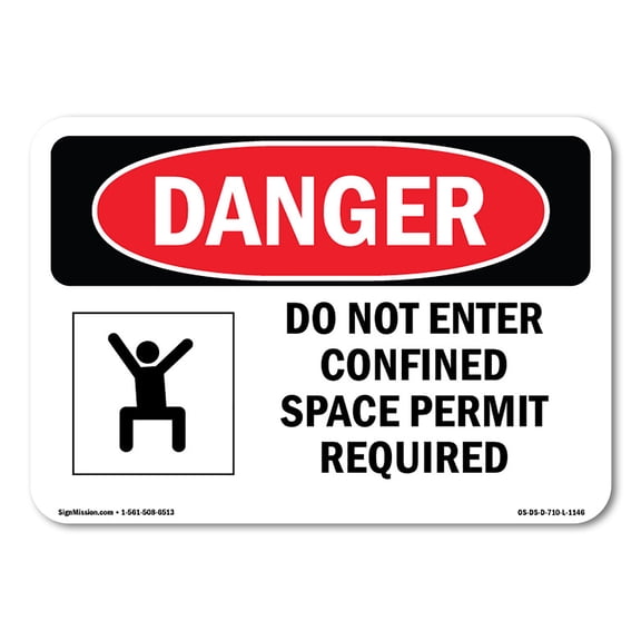 SignMission OS-DS-D-35-L-1146 OSHA Danger Sign - Do Not Enter Confined Space Permit Required