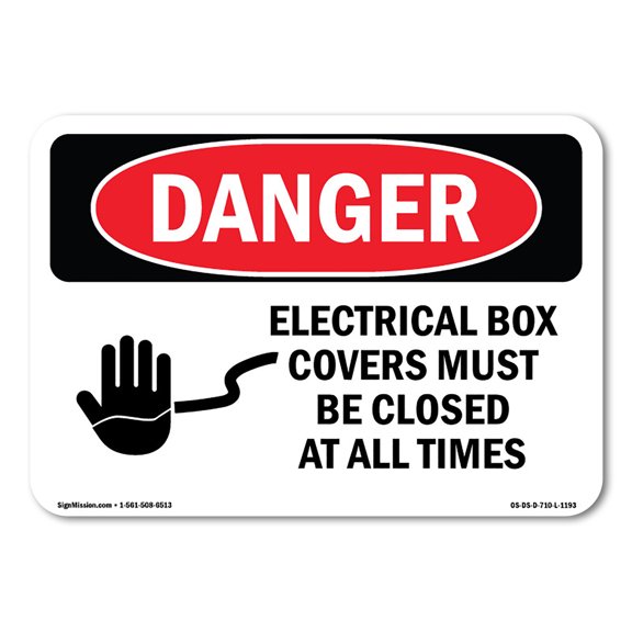 SignMission OS-DS-D-35-L-1193 OSHA Danger Sign - Electrical Box Covers Must Be Closed