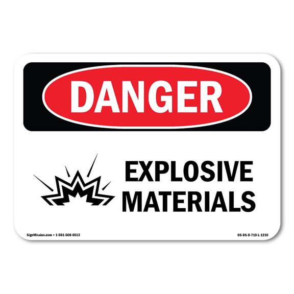 SignMission OS-DS-D-35-L-1210 OSHA Danger Sign - Explosive Materials