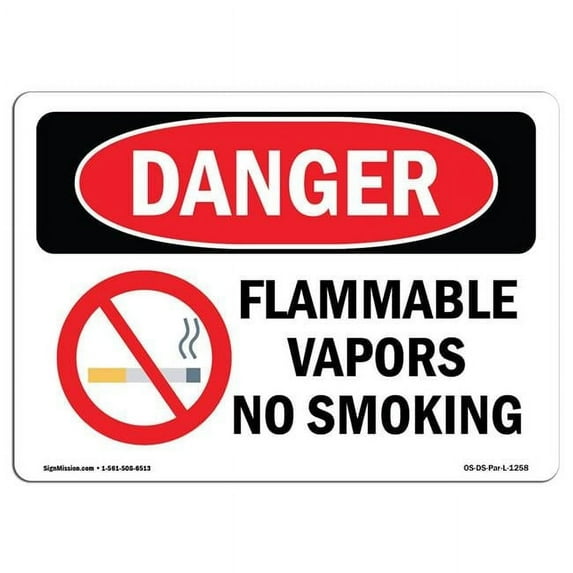 SignMission OS-DS-D-35-L-1258 OSHA Danger Sign - Flammable Vapors No Smoking