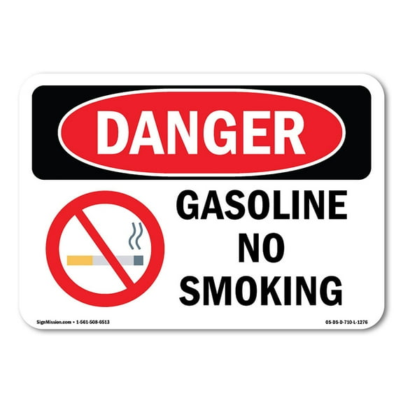 SignMission OS-DS-D-35-L-1276 OSHA Danger Sign - Gasoline No Smoking