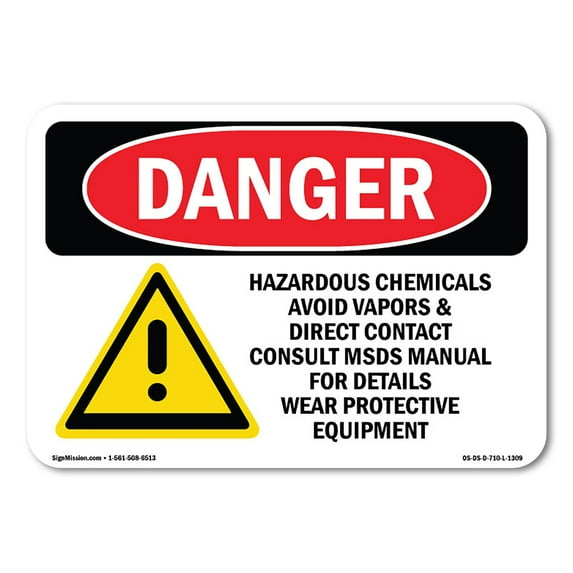 OSHA Danger Sign - Hazardous Chemicals Avoid Vapors Contact | Decal | Protect Your Business, Construction Site, Shop Area | Made in The USA