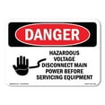 thumbnail image 1 of SignMission OS-DS-D-35-L-1318 OSHA Danger Sign - Hazardous Voltage Disconnect Main Power, 1 of 5
