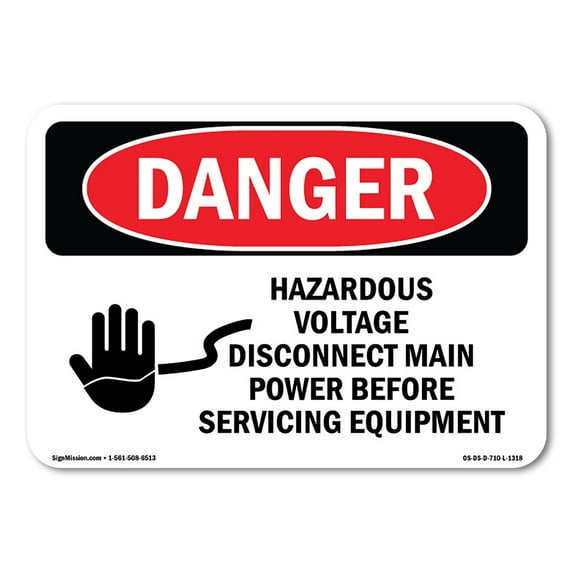 SignMission OS-DS-D-35-L-1318 OSHA Danger Sign - Hazardous Voltage Disconnect Main Power