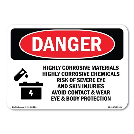 OSHA Danger Sign - Highly Corrosive Materials Chemicals | Decal | Protect Your Business, Construction Site, Warehouse & Shop Area | Made in The USA