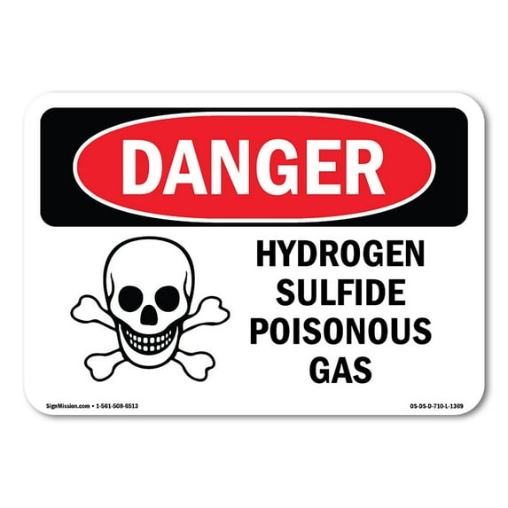 SignMission OS-DS-D-35-L-1369 OSHA Danger Sign - Hydrogen Sulfide Poisonous Gas