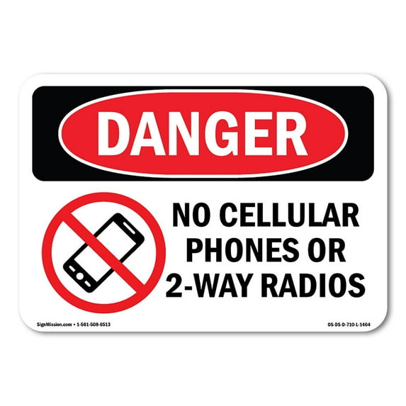 SignMission OS-DS-D-35-L-1464 OSHA Danger Sign - No Cellular Phones or 2-Way Radios