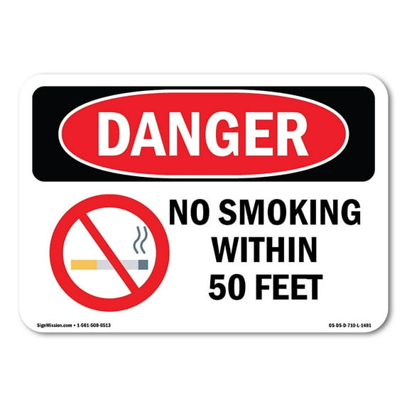 SignMission OS-DS-D-35-L-1481 OSHA Danger Sign - No Smoking within 50 Feet