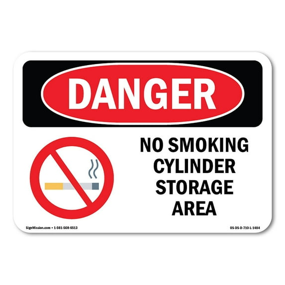 SignMission OS-DS-D-35-L-1484 OSHA Danger Sign - No Smoking Cylinder Storage Area