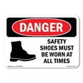 thumbnail image 1 of SignMission OS-DS-D-35-L-1567 OSHA Danger Sign - Safety Shoes Must Be Worn At All Times, 1 of 5