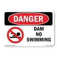 thumbnail image 1 of SignMission OS-DS-D-35-L-1644 OSHA Danger Sign - Dam No Swimming, 1 of 5