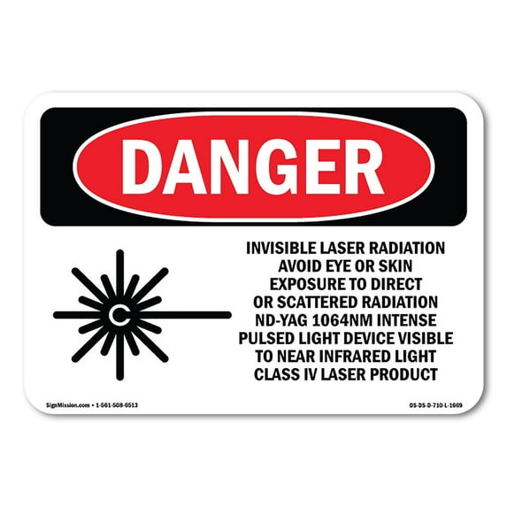 SignMission OS-DS-D-35-L-1669 OSHA Danger Sign - Invisible Laser Radiation Avoid Eye Exposure