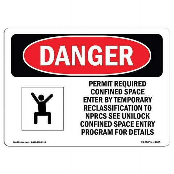 SignMission OS-DS-D-35-L-1685 OSHA Danger Sign - Permit Required Confined Space