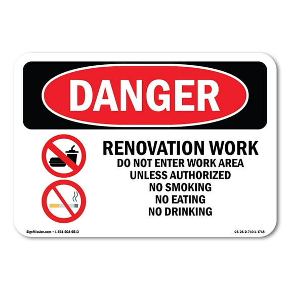 SignMission OS-DS-D-35-L-1748 OSHA Danger Sign - Renovation Work Do Not Enter Work Area