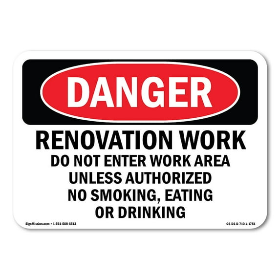 SignMission OS-DS-D-35-L-1751 OSHA Danger Sign - Renovation Work Do Not Enter Work Area