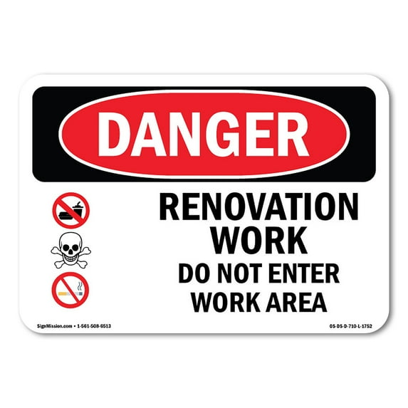 OSHA Danger Sign - Renovation Work Do Not Enter Work Area | Decal | Protect Your Business, Construction Site, Shop Area | Made in The USA