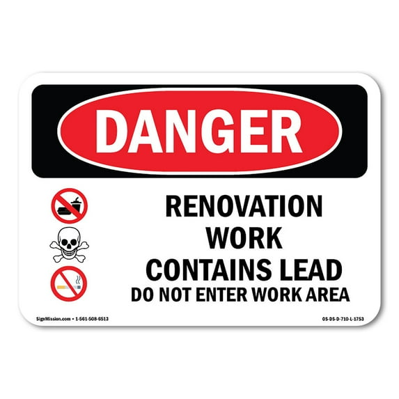 SignMission OS-DS-D-35-L-1753 OSHA Danger Sign - Renovation Work Contains Lead Do Not Enter