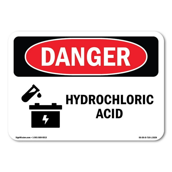 SignMission OS-DS-D-35-L-2029 OSHA Danger Sign - Hydrochloric Acid