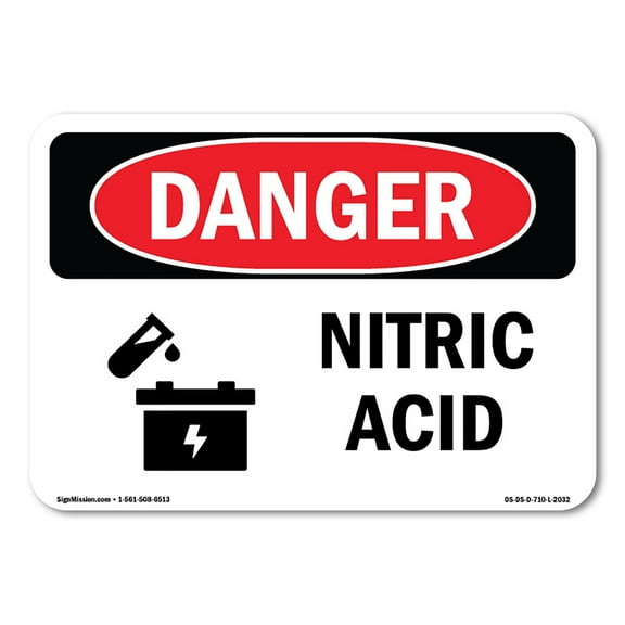 SignMission OS-DS-D-35-L-2032 OSHA Danger Sign - Nitric Acid
