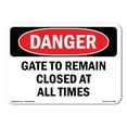 thumbnail image 1 of SignMission OS-DS-D-35-L-2148 OSHA Danger Sign - Gate to Remain Closed At All Times, 1 of 5