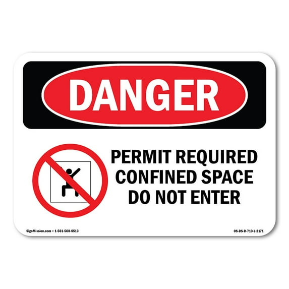 SignMission OS-DS-D-35-L-2171 OSHA Danger Sign - Permit Required Confined