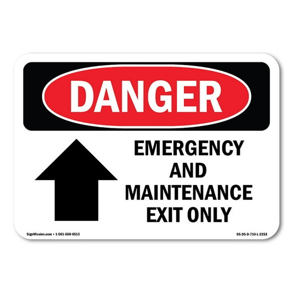 SignMission OS-DS-D-35-L-2253 OSHA Danger Sign - Emergency & Maintenance Exit