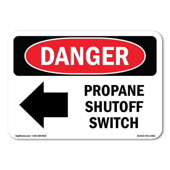 SignMission OS-DS-D-35-L-2255 OSHA Danger Sign - Propane Shutoff Switch Left Arrow