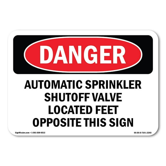 SignMission OS-DS-D-35-L-2263 OSHA Danger Sign - Automatic Sprinkler Shutoff Valve Located