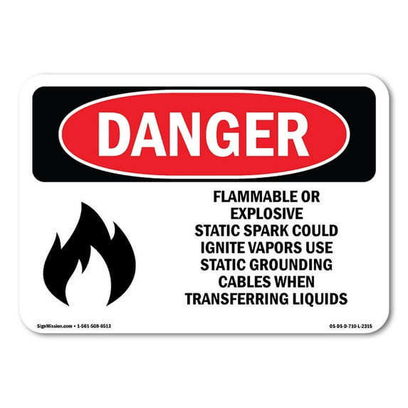 SignMission OS-DS-D-35-L-2315 OSHA Danger Sign - Flammable or Explosive Static