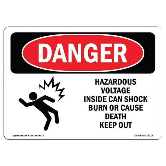 SignMission OS-DS-D-35-L-2317 OSHA Danger Sign - Hazardous Voltage Inside Can