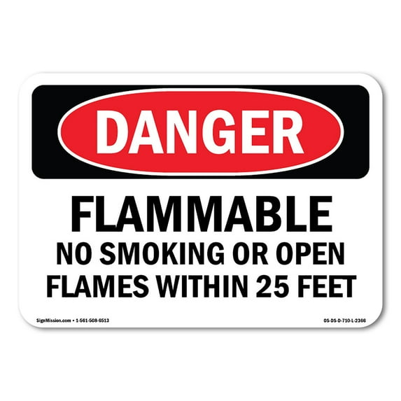 SignMission OS-DS-D-35-L-2366 OSHA Danger Sign - Flammable No Smoking or Open Flames within 25 Feet