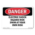 thumbnail image 1 of SignMission OS-DS-D-35-L-2542 OSHA Danger Sign - Electric Shock Hazard Risk Swim At Your Own Risk, 1 of 5