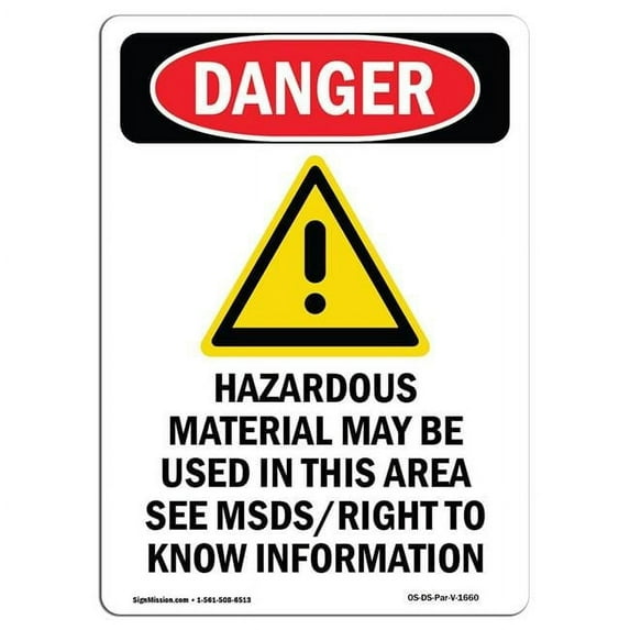 SignMission OS-DS-D-35-V-1660 OSHA Danger Sign - Hazardous Material