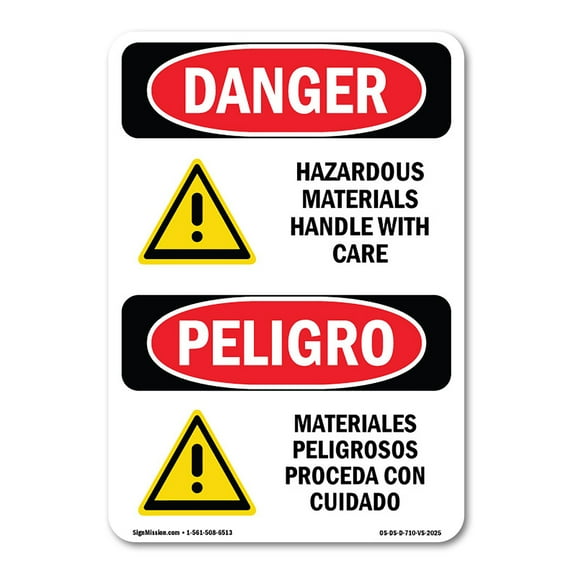SignMission OS-DS-D-35-VS-2025 OSHA Danger Sign - Hazardous Materials Handle with Care