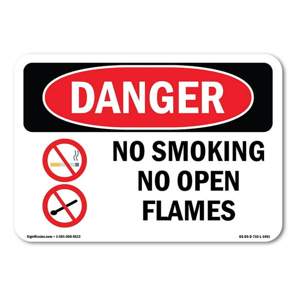 SignMission OS-DS-D-710-L-1491 OSHA Danger Sign - No Smoking No Open Flames