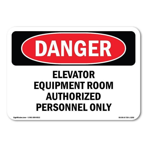 SignMission OS-DS-P-1014-L-1203 OSHA Danger Sign - Elevator Equipment Room